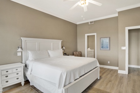 This bedroom offers a King bed and TV
