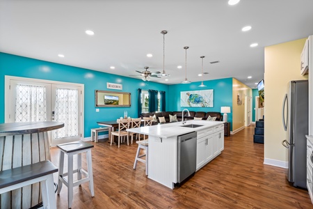 Open concept living area and dining area on the main floor