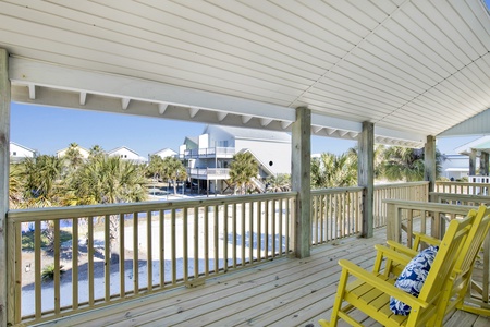 Views of the community pool from the back deck