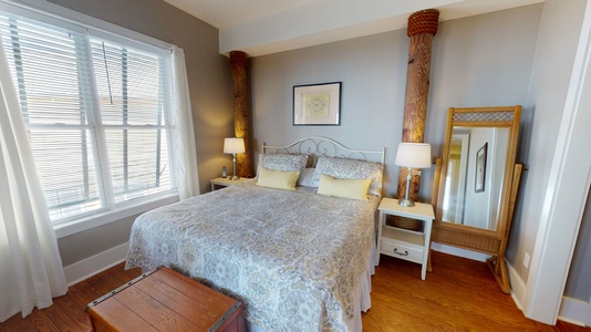 Bedroom 5, 2nd floor, king bed, TV, private bath, access to screened porch with beach views