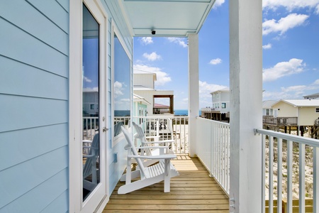 The balcony is accessible from the living/dining room