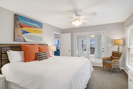The primary bedroom has a private sun room, TV, attached bathroom and King bed, sleeps 2