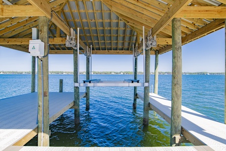 The boat slip has a boat lift