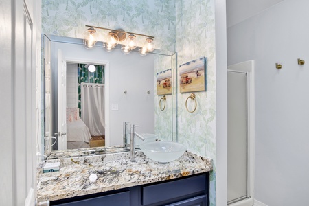 Hello Sunshine (Unit A) 2nd floor private guest bathroom with a walk-in shower