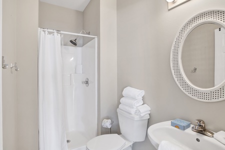 West side downstairs bathroom with a walk-in shower