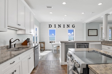 Stainless steel appliances and stone counters