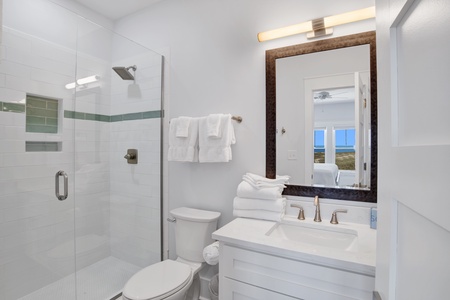 Summertime Blues I- The private bathroom for bedroom 3 has a walk-in shower