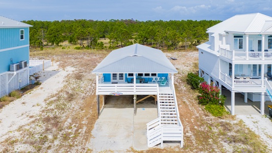 Concrete driveway and covered parking