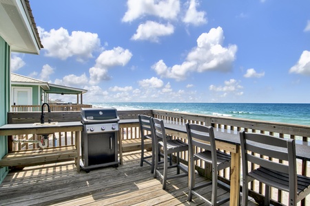 Gas grill on the deck