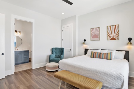 The master bedroom (bedroom #1) is on the 2nd floor featuring a king bed, and a private bathroom