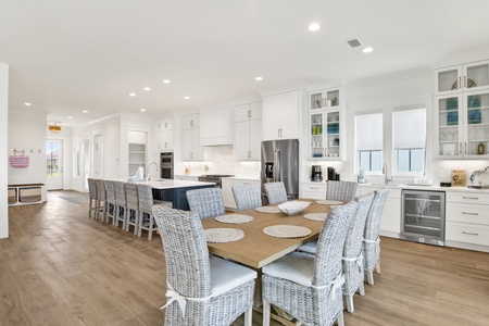 The wet bar offers a wine cooler and coffee station