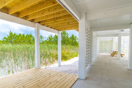 Shaded picnic area under deck