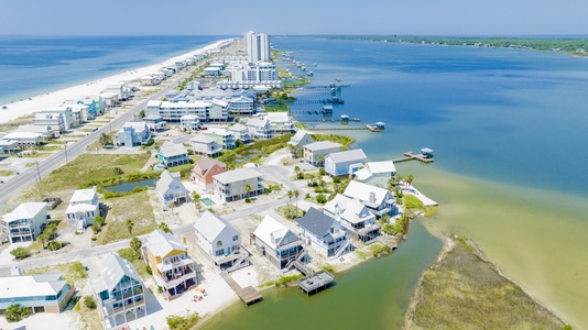 Looking West- Gulf of Mexico, West Beach Blvd, and Little Lagoon