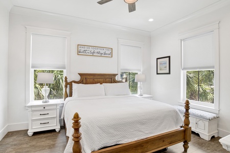 The master bedroom, located on the 1st floor offers a private en suite
