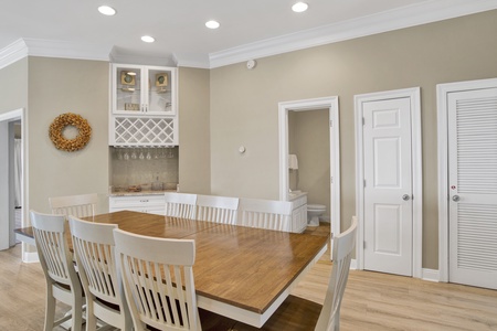 The dining table seats 8