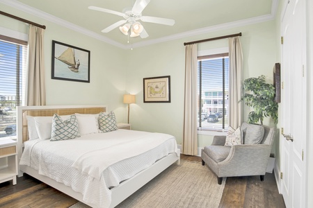 Bedroom #2 is on the main floor with a king bed,TV and an attached bathroom