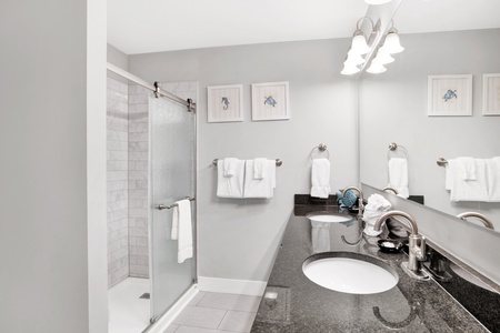 Master Bathroom with walk in shower and double vanity