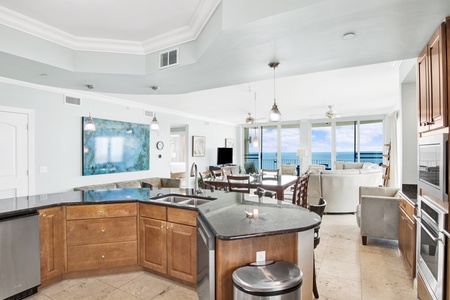 The open living space can easily accommodate up to 10 guests