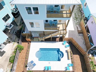 View of the pool side balcony and deck