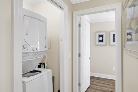 Stackable washer and dryer located on the 2nd floor