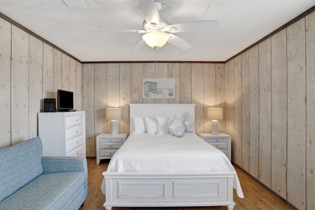 The primary bedroom has a Queen bed and Sleeper Sofa, sleeps 4