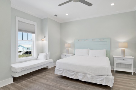 Guest bedroom, located on the 1st floor with a private, attached bathroom