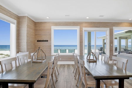 2 dining room tables, with a single twin day bed