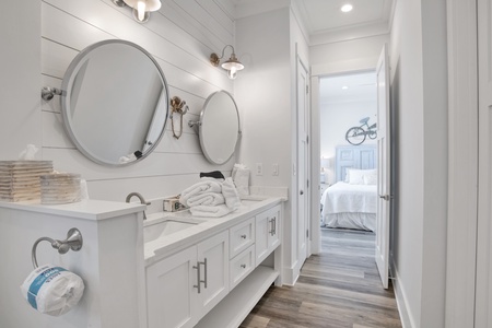 The private master bathroom comes with a double vanity