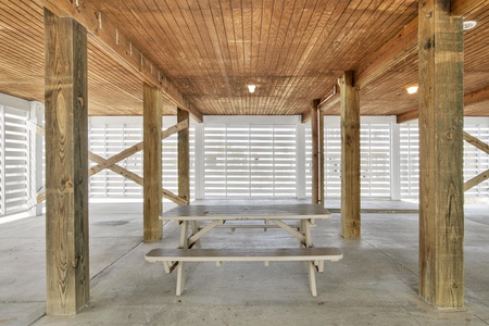 Picnic table under the home