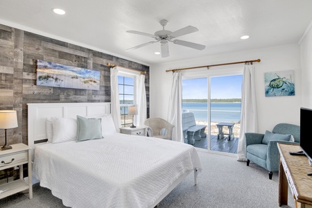 Bedroom 3 has a king bed, Lagoon views and deck access