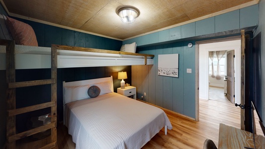 Main level, Bedroom #3, sleeps 3, with a queen bed and a loft of 1 twin bed