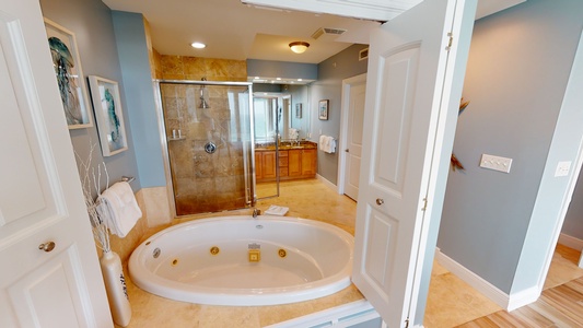 Jacuzzi tub with a view in the Master bath