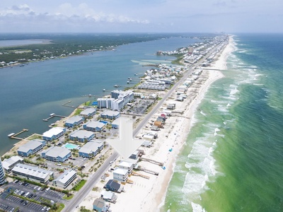 Birdseye view of West Beach Blvd looking East