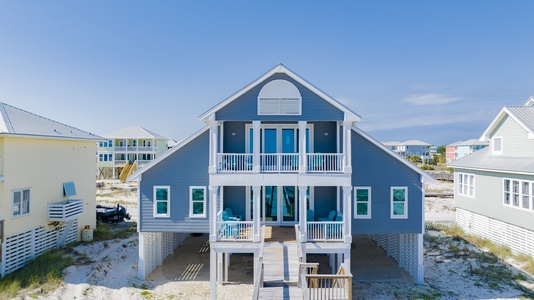 View of the multi-level home from the beach