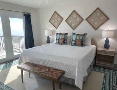 Bedroom #4 is on the upper level with a queen bed, Gulf views and balcony access