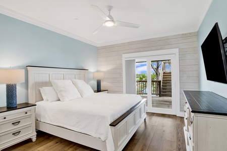 Bedroom 6 offers a private bathroom, balcony access, TV and King bed, sleeps 2
