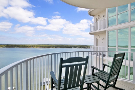 Watch for dolphins on the shared, covered balcony