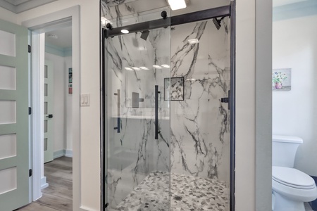 Large walk-in tile shower