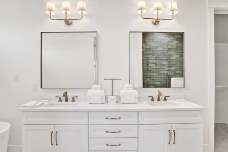 This bathroom has double vanities