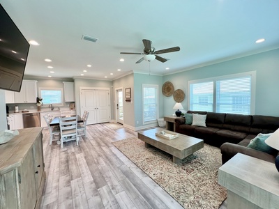 The open-living concept easily accommodates 12 guests