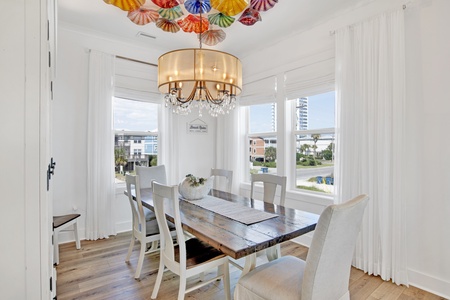 Dining area with a table for 8