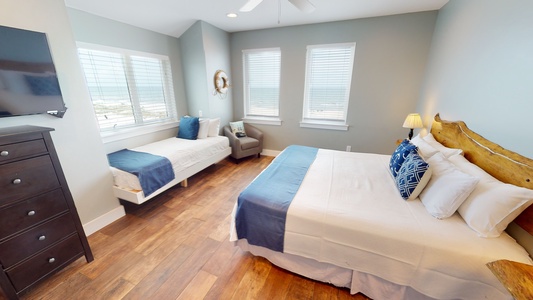Bedroom 4 has Gulf views, a king bed and a built-in twin-size bed