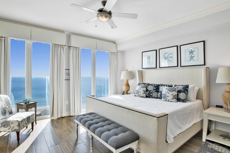 Master bedroom with a king bed, a TV, private bathroom, and Gulf views