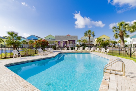 Community pool with restrooms