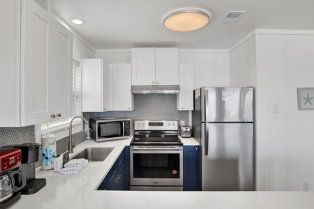 Stone counters and stainless steel appliances