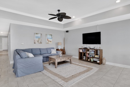 Living room on the 1st floor has a comfortable sectional couch