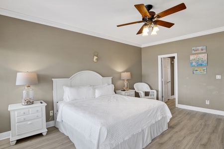 This bedroom offers a King bed and TV