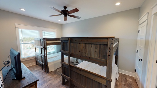 Bedroom 3, 2nd level, sleeps 8, 2 sets of full over full bunk beds and a private bathroom