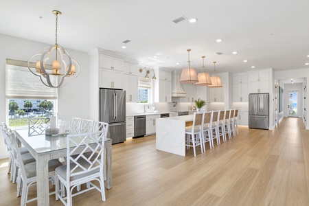 The dining room table offers seating for 8