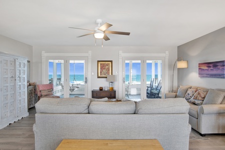 Open living area onto a screened in porch